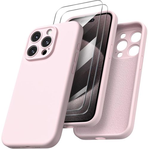 Coque Pour Iphone 15 Pro + 2x Vitre Verre Trempe Protection Caméra Intégrale Silicone Rose