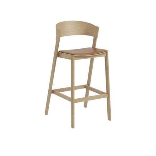 Muuto - Tabouret De Bar Cover Avec Rembourrage En Cuir - Cuir Cognac - Marron