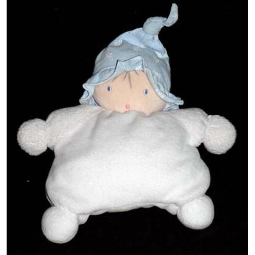 Nounours Poupee Lutin Blanc/Bleu Eponge Doudou Peluche