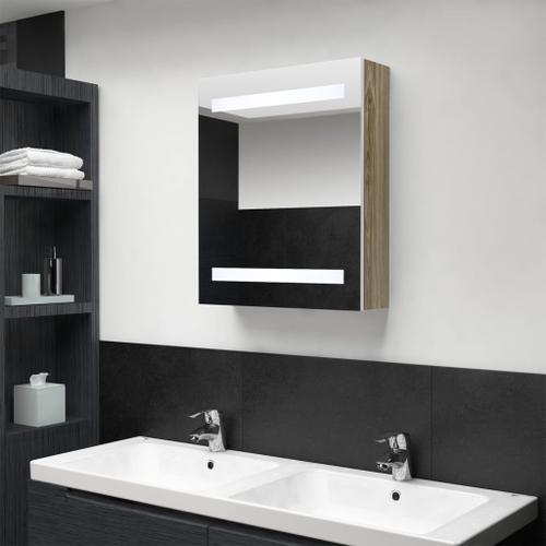 Vidaxl Armoire De Salle De Bain À Miroir À Led Blanc Et Chêne