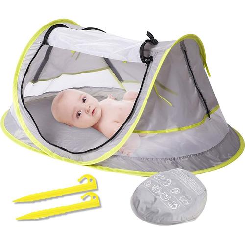 Tente De Plage Portable Pop Up Pour Bébé Upf 50+ Abri Solaire, Moustiquaire Et Parasol Pour Bébé Pour Berceau, Lit De Voyage Avec 2 Piquets, Léger