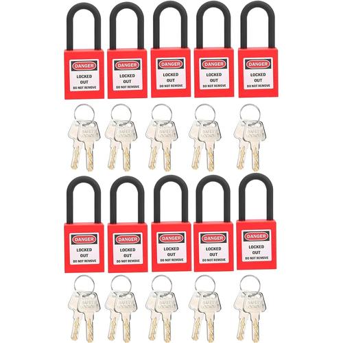 Verrou De Consignation, Cadenas De S¿¿Curit¿¿ En Nylon 38 Mm Pour Site Industriel, Ensemble De Cadenas De S¿¿Curit¿¿ Avec 2 Cl¿¿S Par Serrure, 10 Ensembles(Rouge)