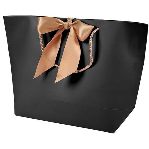 10 pcs noir papier souvenir cadeau sacs v¿¿tements maquillage boutique emballage sacs avec poign¿¿e en or (4)