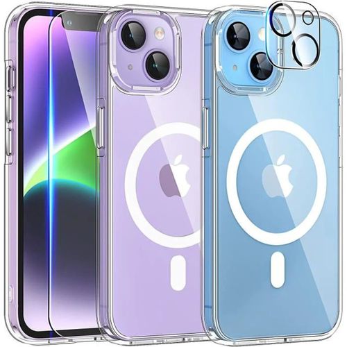 Coque Pour Iphone 13 - 2x Vitre Verre Trempe + 2x Protège Caméra Silicone Compatible Magsafe Clear