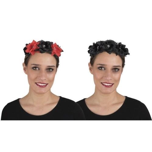 Bandeau Halloween Pour Cheveux Avec Fleurs Et Tête De Mort - Ref/10755 - Femme - Multicolore