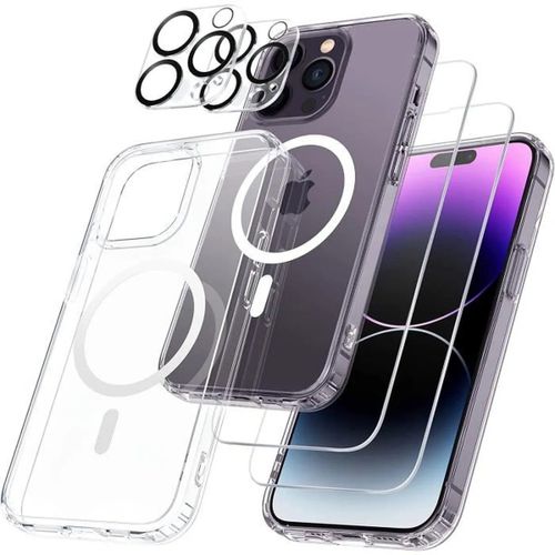 Coque Pour Iphone 13 Pro Max - 2x Vitre Verre Trempe + 2x Protège Caméra Silicone Compatible Magsafe Clear