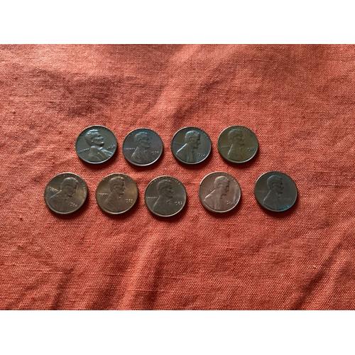 Lot De 9 Pièces De One Cent, Usa, Années 1968, 1974, 1980, 1982, 1984, 1985 Et 1988.