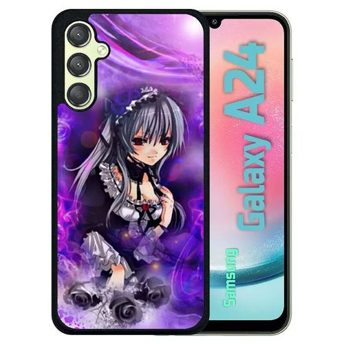 Coque Pour Galaxy A24 - Manga Fille Violet - Silicone - Noir