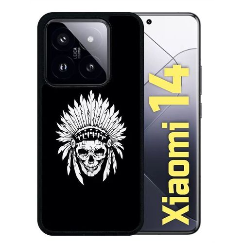 Coque Pour Redmi 14 - Tete De Mort Coiffe Indienne Noir Et Blanc - Silicone - Noir