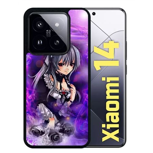 Coque Pour Redmi 14 - Manga Fille Violet - Silicone - Noir