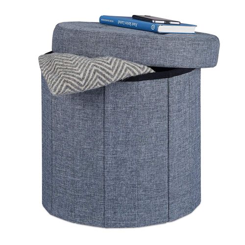 Relaxdays Tabouret Rangement Pouf Rond Pliant Pliable Rembourré Couvercle Repose-Pieds Hxlxp: 38x38x38 Cm, Gris Foncé