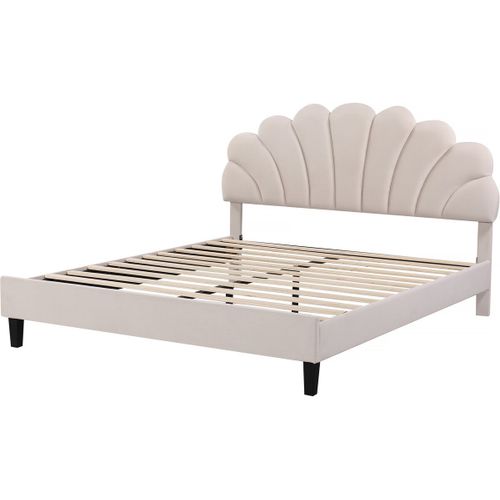 Lit En Velours "Manon" - Beige - 140 X 190 Cm