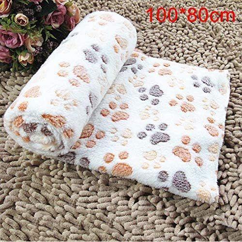 Dongdexiu Animaux Produits Chien Kennel Tapis Empreintes Motif Épais Chaud Corail Polaire Couvertures For Chiens, Taille: L, 80 * 100 Fournitures Pour Petits Animaux (Couleur : Beige)