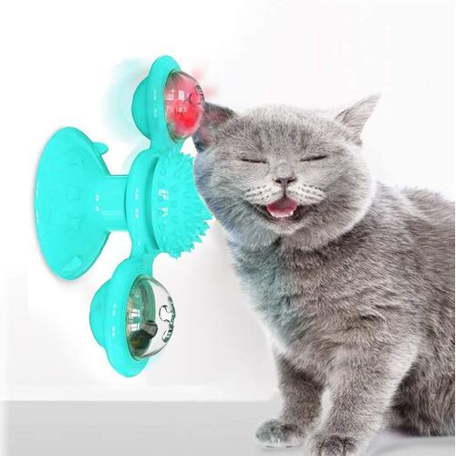 Jouet Interactif Pour Chat Avec Herbe À Chat, Pour Chats D'intérieur, Jouet Avec Herbe À Chat Moulin À Vent, Jouet De Brosse À Dents Pour Chat Avec Ventouse, Bleu/Vert