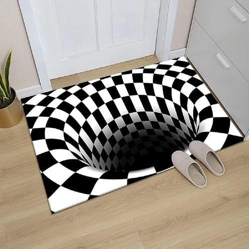 Tapis Illusion Optique 3d Stéréo À Carreaux Vortex Illusions Optique Tapis Drôle Sensation De Chute Noir Et Blanc Antidérapant Plaid Trou Tapis Pour Salle À Manger Tapis Maison Chambre Chambre Décor Tapis De Sol