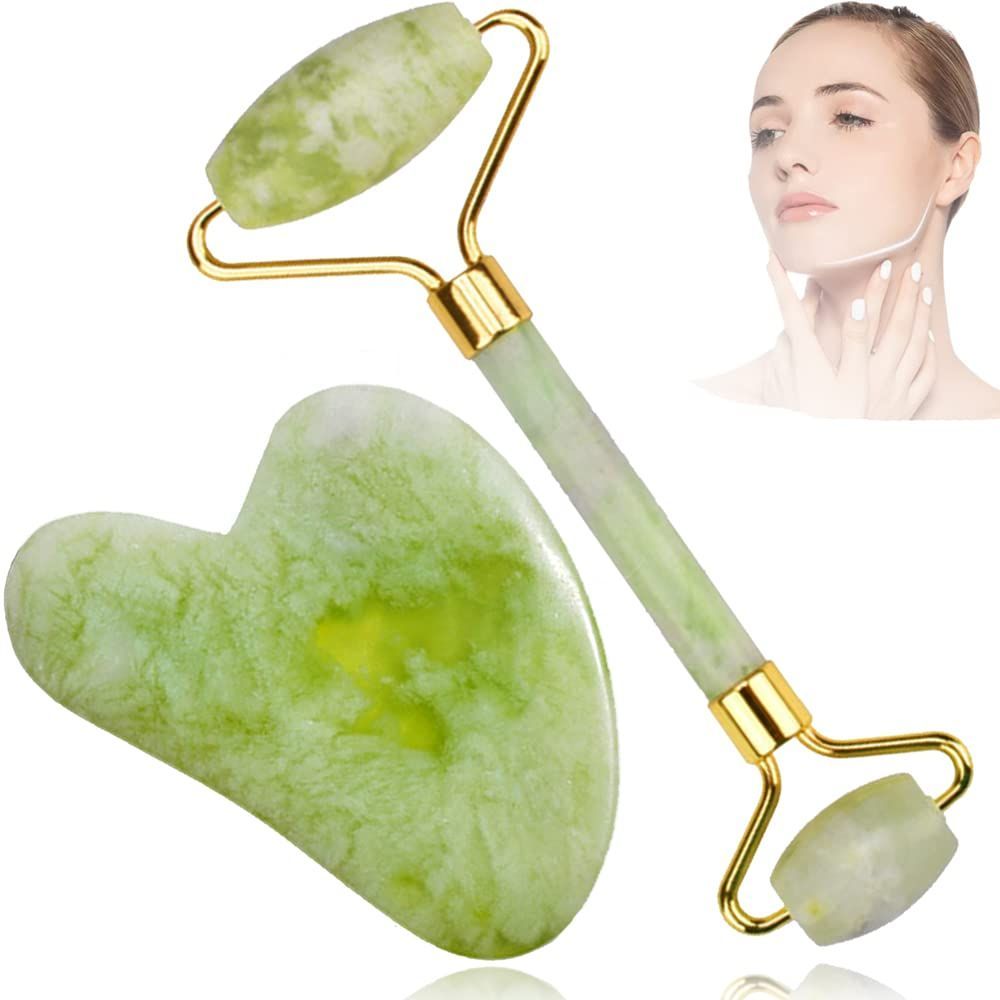 Jade Roller Guasha Skin Care - Gua Sha, Derma Face Roller, Body Spa, Menton Eye Back Neck Foot Massager, Anti-Âge, Soulager L'acné, Exfoliant Pour Le Visage, Outil De Mise En Forme Du Visage, Pédicure D'acupression