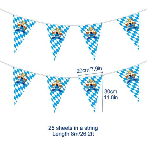 [Ander Online] Drapeau triangulaire décoratif extérieur Oktoberfest Allemagne Munich Drapeau triangulaire bleu Oktoberfest 8 mètres de long (30*20 cm/longueur 8 m/25 feuilles par ficelle) (emballage : 30*20*5 cm 200 g (sac opp)) Matériau : papier bleu B )