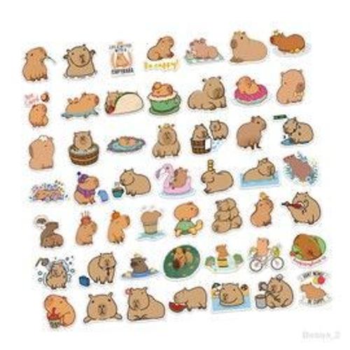 50x Autocollants De Dessin Animé Pour Enfants Autocollants Imperméables Décoratifs Auto Anime Dessin Animé Capybara Autocollant Pour La Maison Vélo Ordinateur Filles Carte