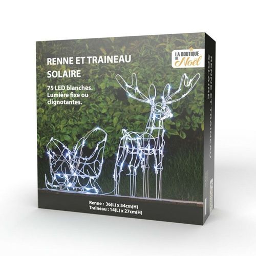 Renne et traineau lumineux solaire LED blanc 75LED IP44