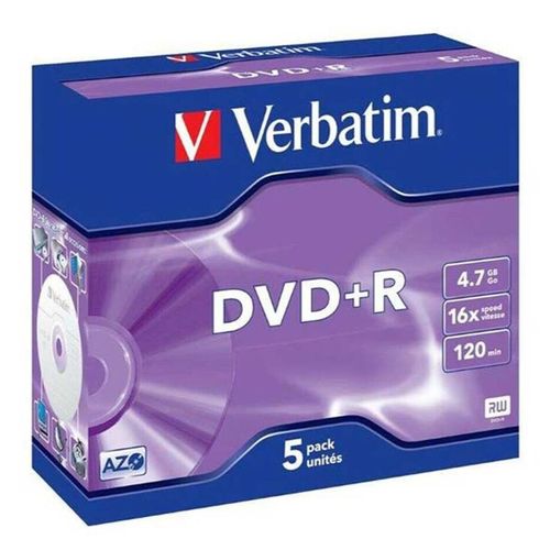 VERBATIM PACK 5 x DVD+R - 120min - 4.7GB DATA - 16X SPEED - AZO