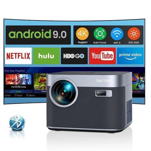 Videoprojecteur TOPTRO X7, 4K Android 9.0, 16000 Lumens, natif 1080P, WiFi 6, Bluetooth, mise au point automatique, trapézoïdale, cinéma maison extérieur.