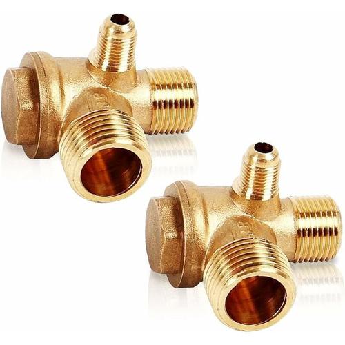 Lot de 2 vannes anti-retour 3 voies avec filetage extérieur (20 × 16 × 10 mm) 3 voies en laiton Valve de surpression Compresseur pour homme