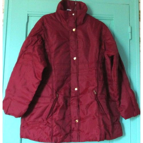 Parka Rouge Foncé Claire Neuville, Taille 46/48, 100% Polyester-Fermeture Par Boutons Pression Dorés - 2 Poches Latérales À Fermeture Éclair - Col Montant