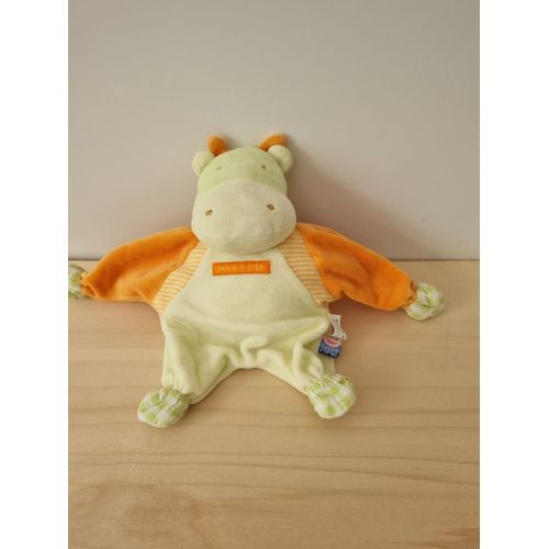 Doudou Hippopotame Orange Sucre D'orge