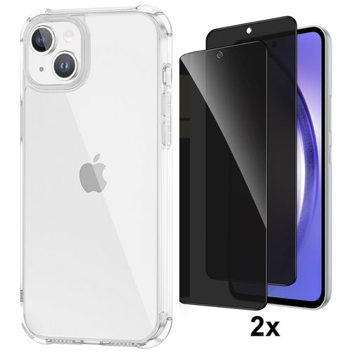 Coque Pour Iphone 15 - 2 Verre Trempé Anti Espion Coque Silicone Gel Antichocs - Transparent