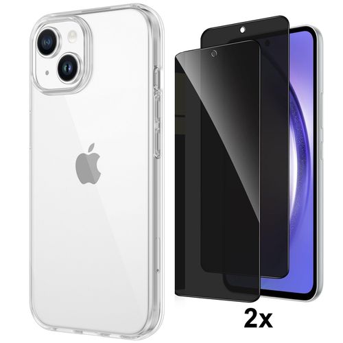 Coque Pour Iphone 15 - 2x Verre Trempé Anti Espion Coque Silicone Gel Ultraslim - Transparent