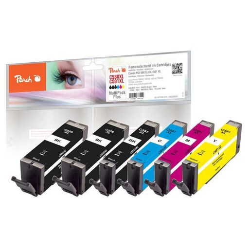 Peach PI100-379 cartouche d'encre 6 pièce(s) Compatible Rendement élevé (XL) Noir, Cyan, Magenta, Jaune