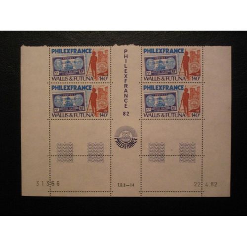 Wallis & Futuna. Poste 1982. Y & T No 285 "Philexfrance"- Bloc De 4/Coin Daté Neuf