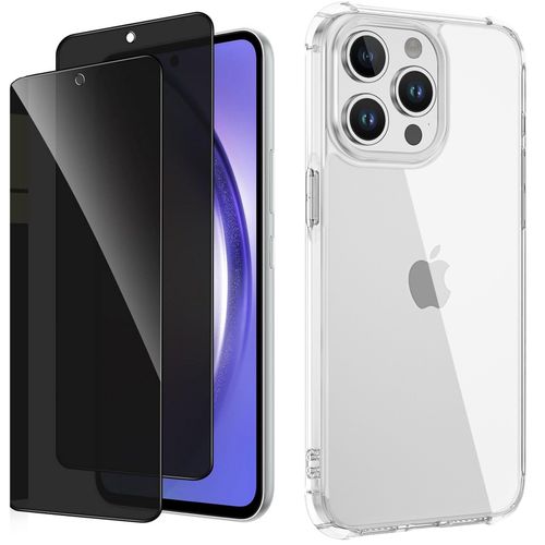 Coque Pour Iphone 15 Pro Max - 2 Verre Trempé Anti Espion Coque Silicone Gel Antichocs - Transparent