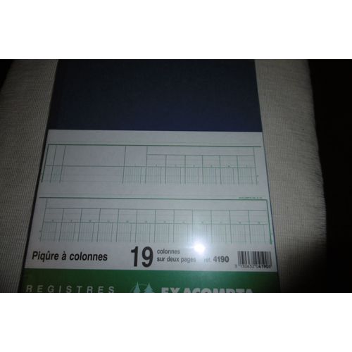 Exacompta Registre 19 Colonnes Sur 2 Pages 25x32cm 80 Pages Bleu N° 4190