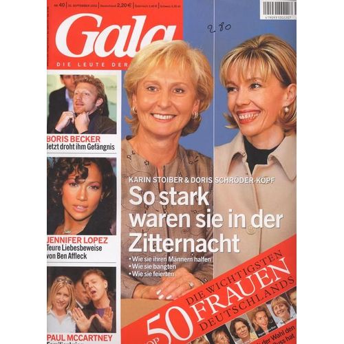 Gala (Edition Allemagne) / 26-09-2002  N° 40 : Jennifer Lopez (1p) - Paul Mccartney (2p) - Brad Pitt( 2p) - Demi Moore (1p) - Milla Jovovich (3p) - Monica Bellucci (1p)