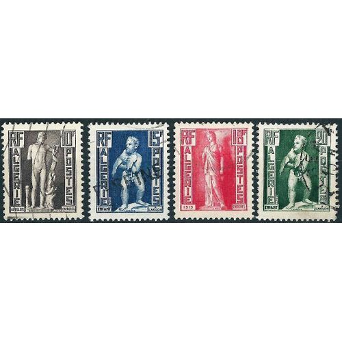 Algérie, Département Français 1952 - 4 Beaux Timbres Yvert 288, 289, 291 Et 292, Sculptures Classiques : Apollon, Isis, Enfant À L'aiglon - Dessin Et Gravure De Jules Piel, Oblitérés, Tbe