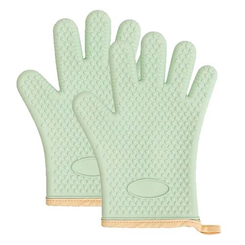 Gants De Four En Silicone ¿C Gants De Barbecue R¿¿Sistants ¿¿ La Chaleur ¿C Poign¿¿E Pour Aliments Chauds Directement Sur Votre Grill, Friteuse Et Fosse | Gants De Cuisson Imperm¿¿Ables Pour Grillades, Vert Clair