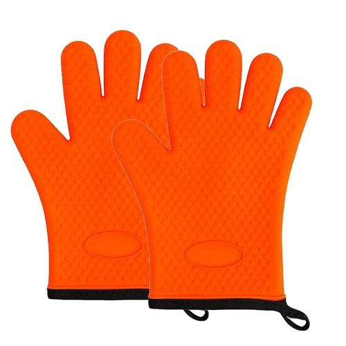 Gants De Four En Silicone ¿C Gants De Barbecue R¿¿Sistants ¿¿ La Chaleur ¿C Poign¿¿E Pour Aliments Chauds Directement Sur Votre Grill, Friteuse Et Fosse | Gants De Cuisson Imperm¿¿Ables Pour Grillades, Orange