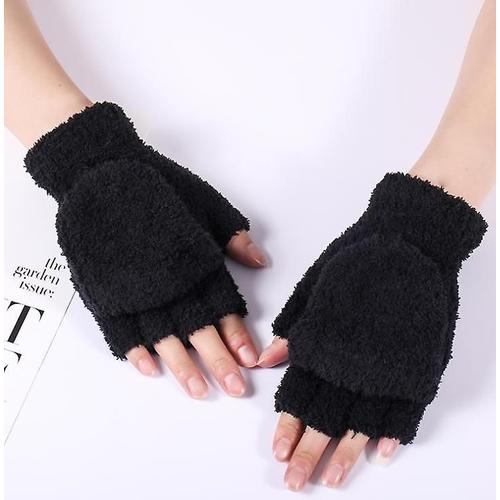 1 Paire De Gants Demi-Doigts En Velours Corail - Gants Tricot¿¿S Sans Doigts Convertibles Mitaines ¿¿Paisses Et Extensibles Pour L'hiver En Taille Commune Pour Femme