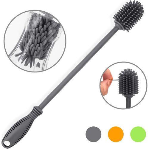 Brosse de nettoyage de bouteille en silicone avec long manche, nettoyant pour bouteille d'eau 12,5 pour biberons, bouteille hydro, bouteille de sport, vase, verrerie, parfaite pour