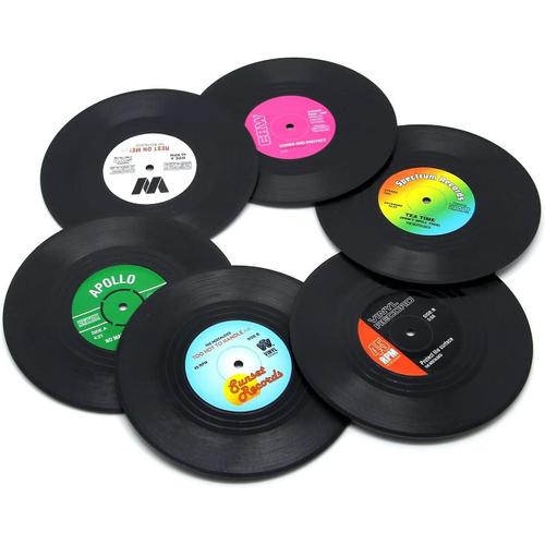 6pcs Disque Vinyle Dessous De Verre Pour Boissons 6pcs Tourne-Disque Vintage Coaster Protection De Bureau Pour Pr¿¿Venir Les Dommages Aux Meubles 6pcs Creative Vinyl Reco