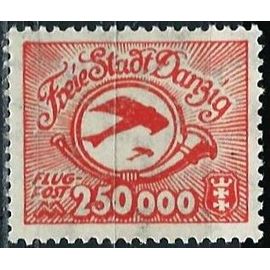 Allemagne, Période Inflation 1923, Ville Libre De Danzig, Beau Timbre De Poste Aérienne Yvert 16, Avion Et Corps De Chasse, 250 000 Mk Rouge Vermillon, Neuf*