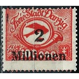 Allemagne, Période Inflation 1923, Ville Libre De Danzig, Beau Timbre De Poste Aérienne Yvert 18, Avion Et Corps De Chasse, 100 000 Mk Rouge Vermillon Surchargé "2 Millionen", Neuf*