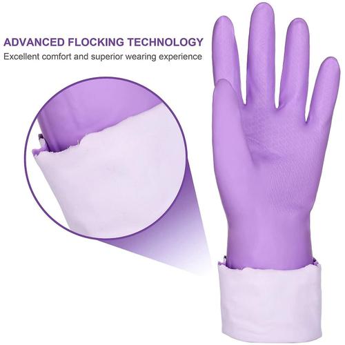 Gants De Nettoyage Pour La Vaisselle Domestique Sans Latex, Doublure En Coton, Gants De Cuisine 2 Paires (Violet, Moyen)