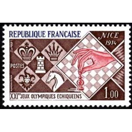 Timbre France 1974, Oblitéré - Xxièmes Jeux Olympiques Échiquéens - 1.00 Yt1800