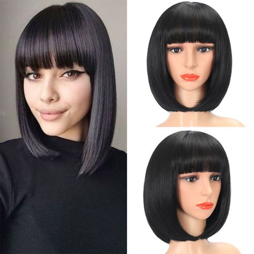 Perruque De Vrais Cheveux, Perruque Femme Avec Frange, Perruque Courte, Cheveux Raides