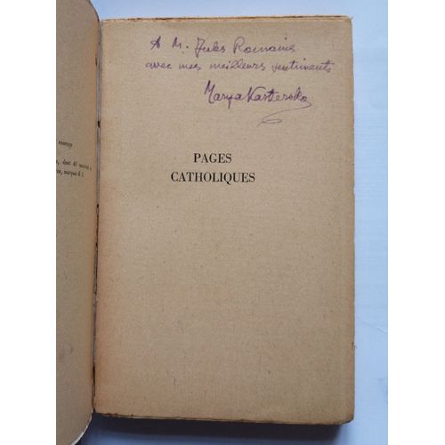Henry De Montherlant Pages Catholiques S. P. Avec Envoi Autographe Signé De Marya Kasterska À Jules Romains 1947 Plon