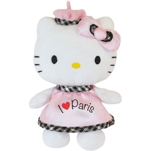 Peluche Hello Kitty - Jemini - 023360 I Love Paris - Blanc Et Rose - +/- 17 Cm