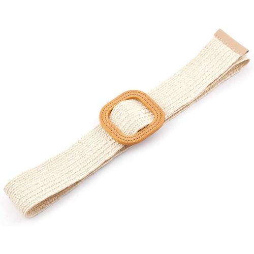 Ceinture tiss¿¿e beige 1 pi¿¿ce, ceinture ¿¿lastique ¿¿lastique ¿¿ la mode, style boucle carr¿¿e, accessoire d¿¿contract¿¿ pour v¿¿tements pour femmes pour robes, chemises, pulls molletonn¿¿s et plus