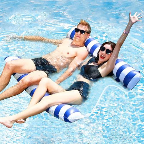 Matelas Gonflable Piscine 2 Personnes, Bouee Piscine Adulte Xxl, Hamac Gonflable Piscine, Matelas Piscine Filet, Transat Exterieur Jeux D'eau Plage Multi Usage Flottantes Pliable Portable Swim 4-En-1